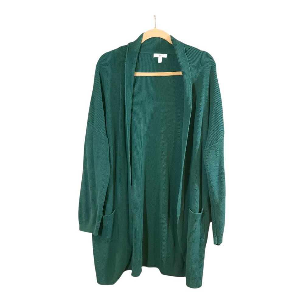 BP. Green Curved Hem Open-front Longline Cardigan in Green Holiday Women's 2X - Picture 3 of 7